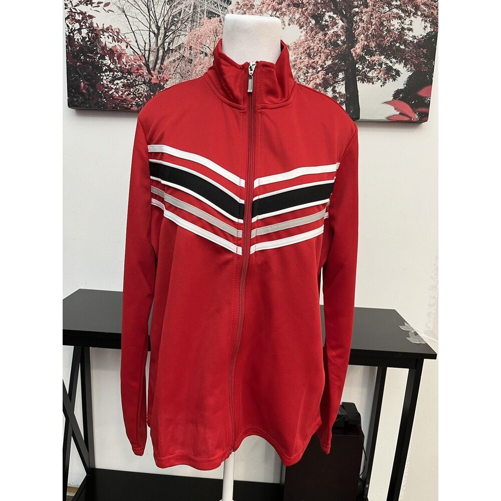 K. Jordan Women's Red Track Jacket Zip Up Chevron Stripes Athletic Size XL